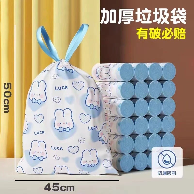 Blue Heart Rabbit Garbage Bag Drawstring Cute Cartoon High-Looking Home Kitchen Portable Thickened Printing 100 Count - Image 1